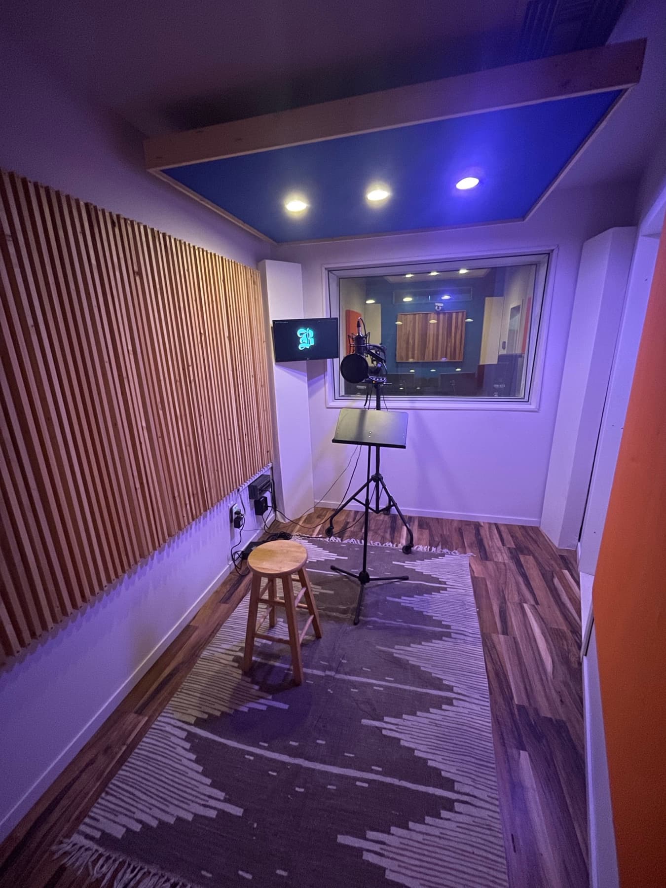 Control room studio acoustics treatment and speaker setup